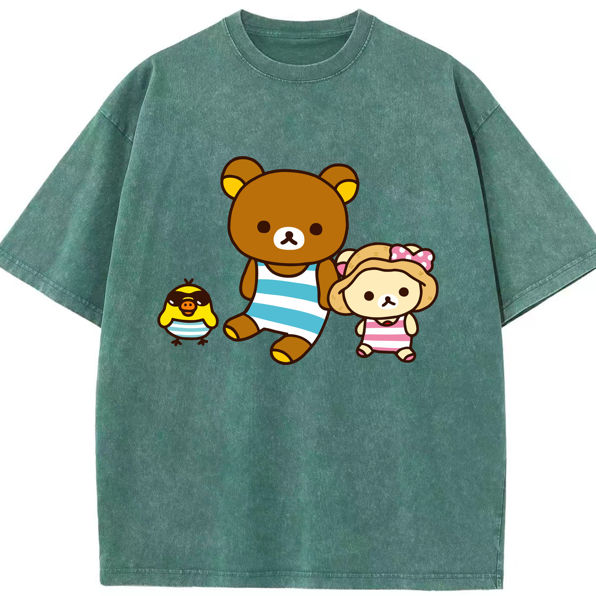 （画像用） リラックマ リラックマ キイロイトリ Rilakkuma Korilakkuma Kiiroitori 綿100% ヴィンテージ風 半袖Tシャツ（フロントプリント）